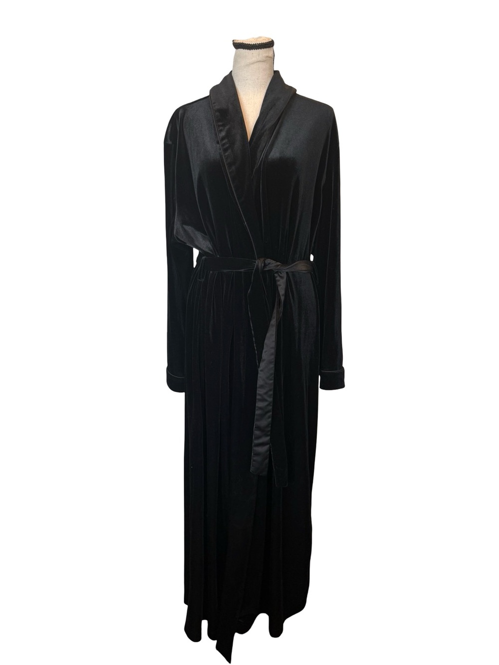 Gilligan & O’Malley Black Velvet Long Robe Duster Loungewear Tie Waist L/XL